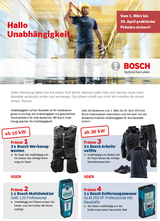 Grafik zur Bosch Prämienaktion "Hallo Unabhängigkeit"